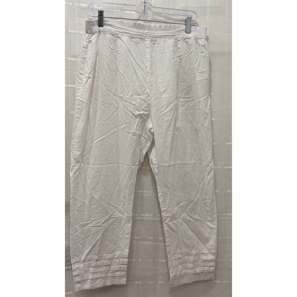 Cougar Womens White 100% Cotton Elastic Waist‎ Pintuck Hem Cropped Pants Size L